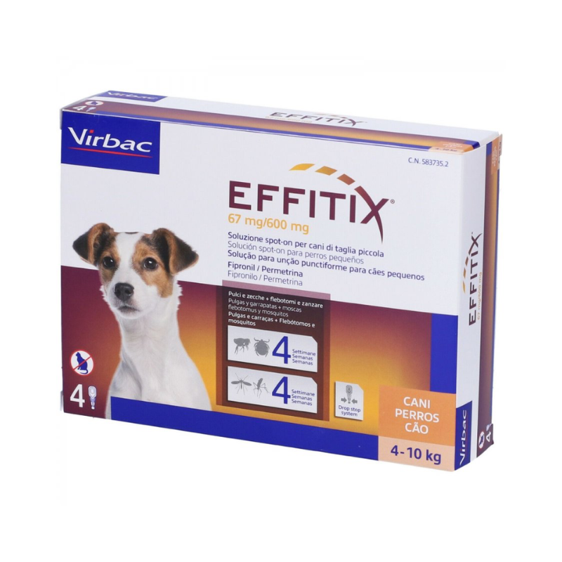 Effitix spot-on per cani da 4 a 10 kg – protezione completa da pulci, zecche, flebotomi e zanzare