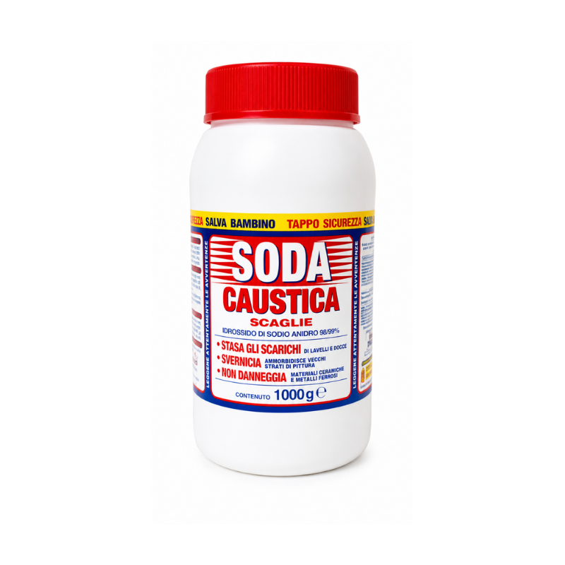 Soda Caustica In Scaglie 1 kg – disgorgante Scarichi e Sverniciatore